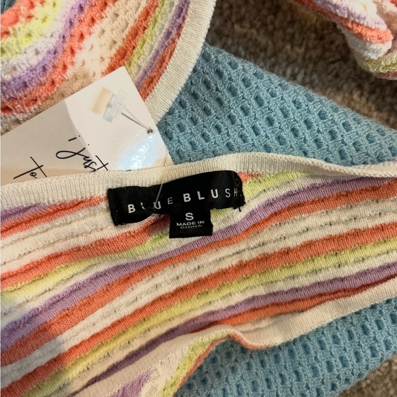 NWT Blue Blush Colorful Knit Crochet Halter Top Open Back Small - Picture 3 of 4